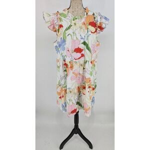 SUGAR LIPS NWT Cotton Dress SZ XL White Pastel Floral Boho Pleats Tiered Ruffles